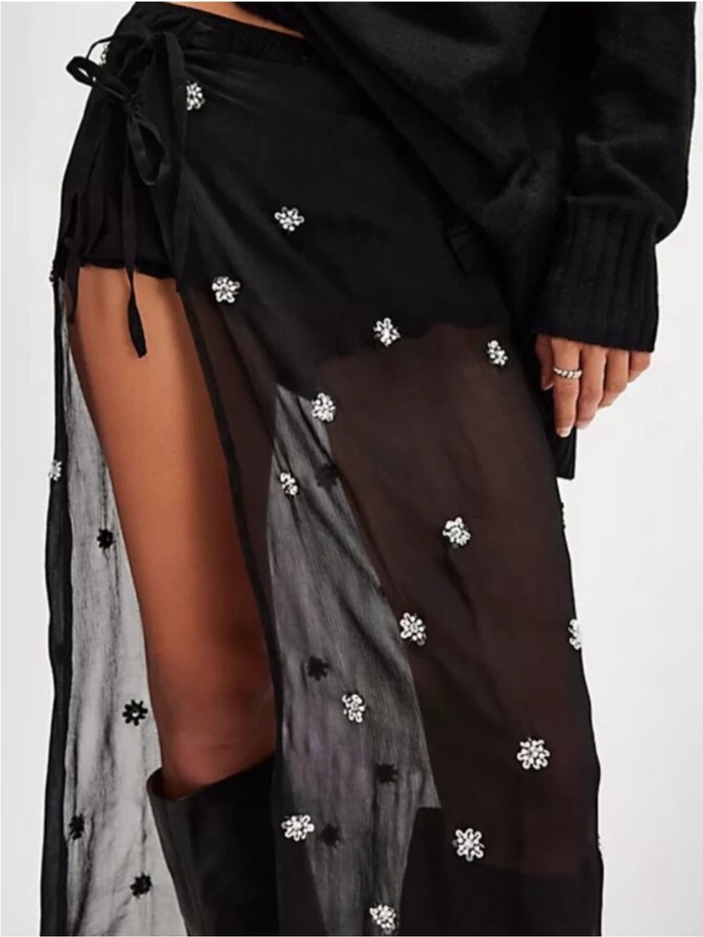 NWOT FREE PEOPLE EMBELLISHED JEWELED APRON SARONG SWIMSUIT COVER UP BLACK